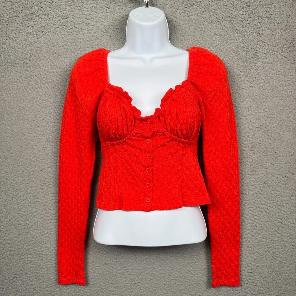 Free People Top Womens XS Red Lady Bug Babydoll‎ Preppy Boho Basic Capsule Y2K